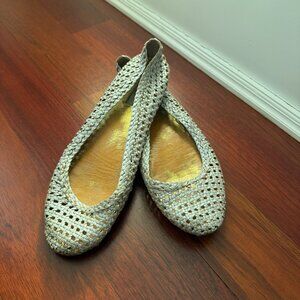 PRADA Silver Metalic Ballet Flat Shoes